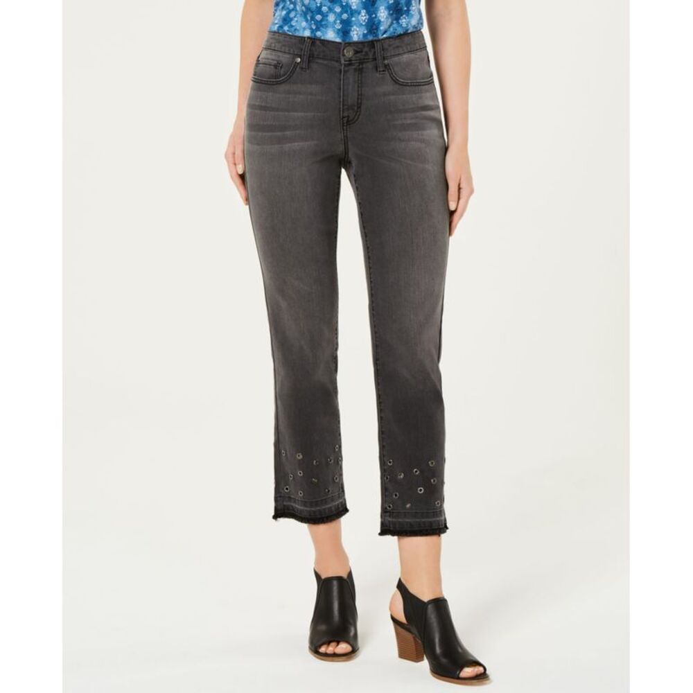 Style & Co Grommet Trimmed Straight Leg Cropped Jeans